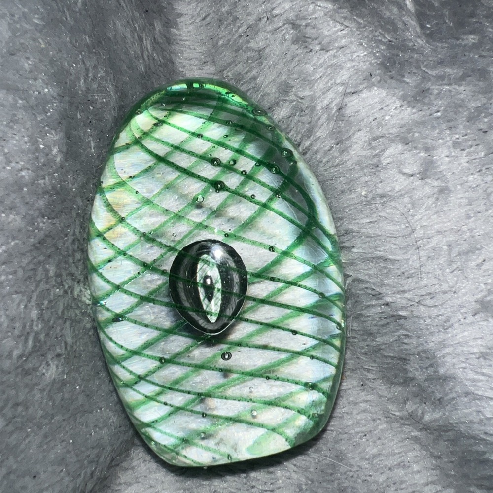 Vintage Green Art Glass‎ Teardrop Paperweight 3.25" Swirl Bubble Handmade 1990s